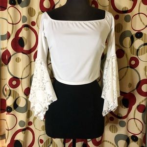 NWT Fashion Nova crop top with lace bell sleeves.